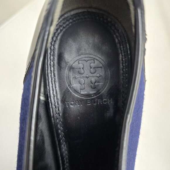 Tory Burch Ankle Wingtip Bootie Heels Navy Blue and Black - Picture 8 of 15